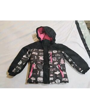 Trendy Kids Puffer Jacket - Black with Pink Accents